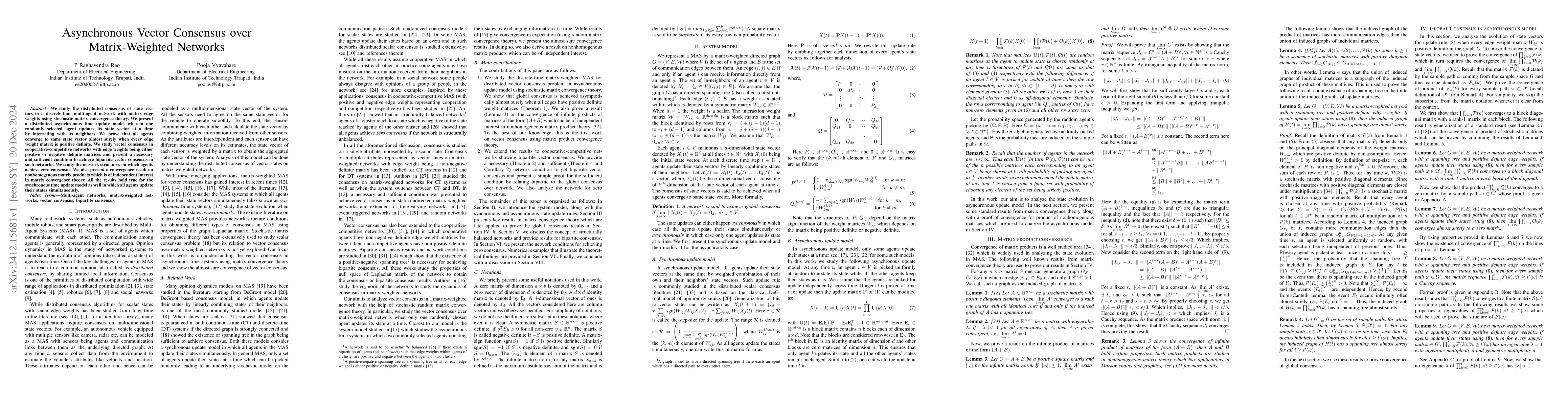 Thumbnail for Asynchronous Vector Consensus over Matrix-Weighted Networks