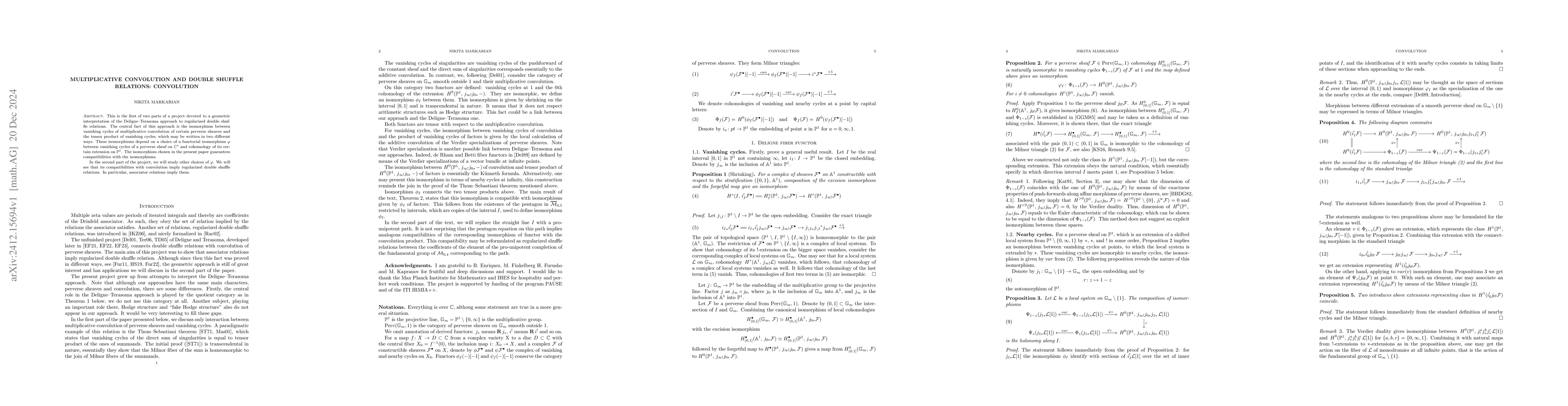 Thumbnail for Multiplicative convolution and double shuffle relations: convolution