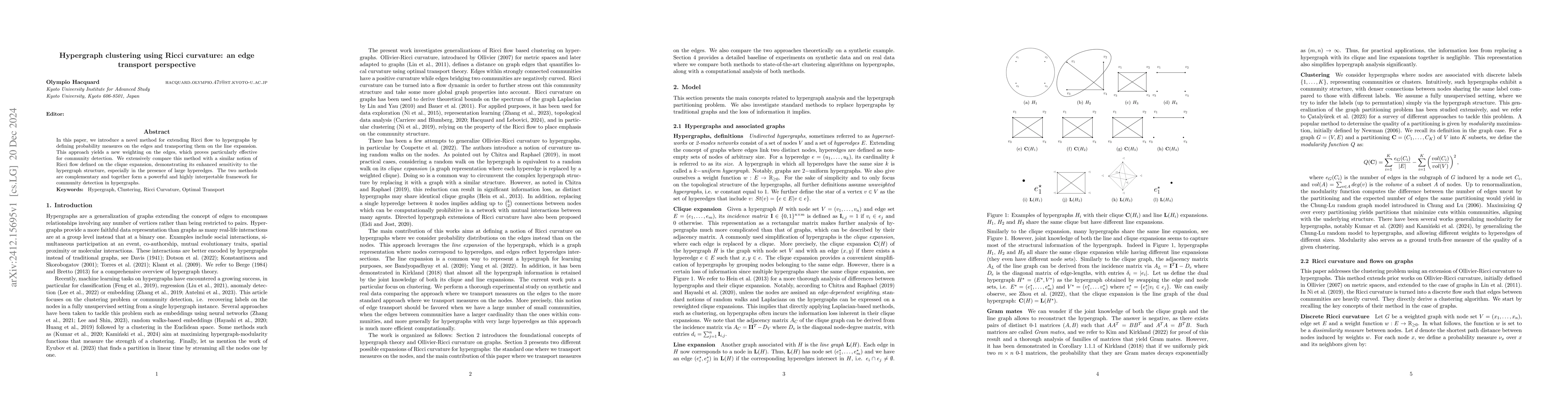 Thumbnail for Hypergraph clustering using Ricci curvature: an edge transport
  perspective