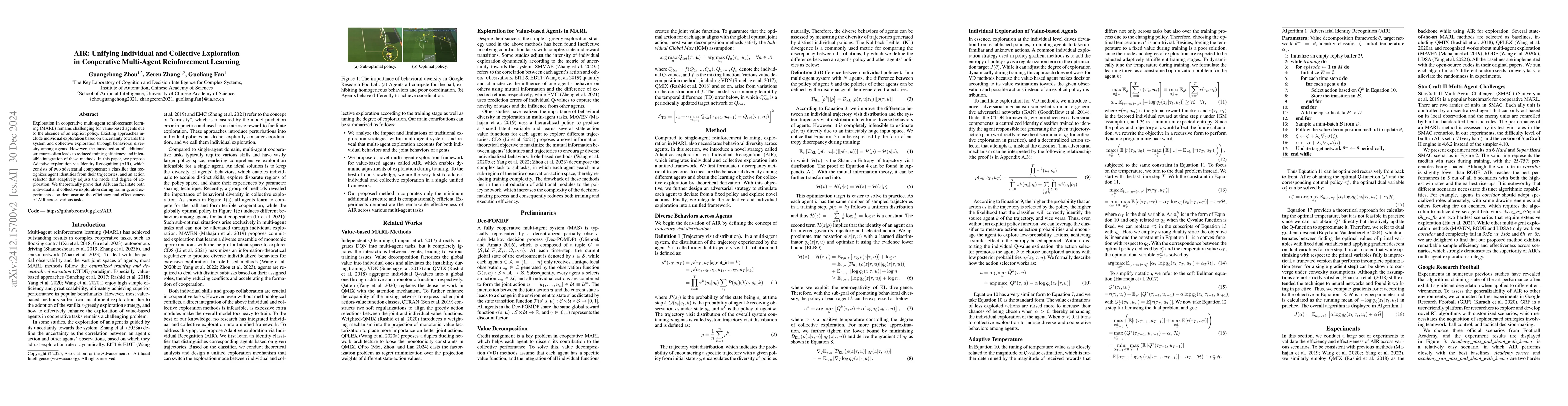Thumbnail for AIR: Unifying Individual and Cooperative Exploration in Collective
  Multi-Agent Reinforcement Learning