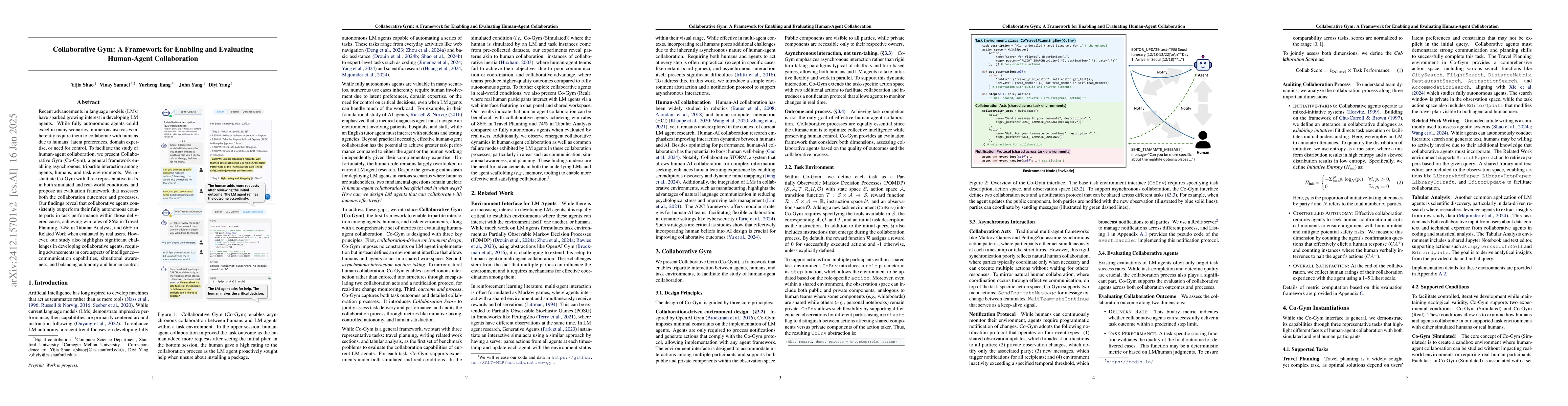 Thumbnail for Collaborative Gym: A Framework for Enabling and Evaluating Human-Agent
  Collaboration