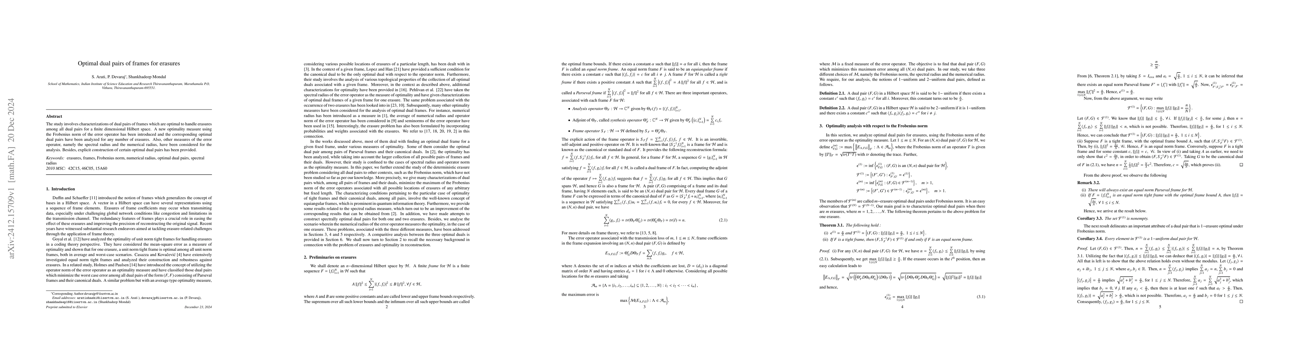 Thumbnail for Optimal dual pairs of frames for erasures