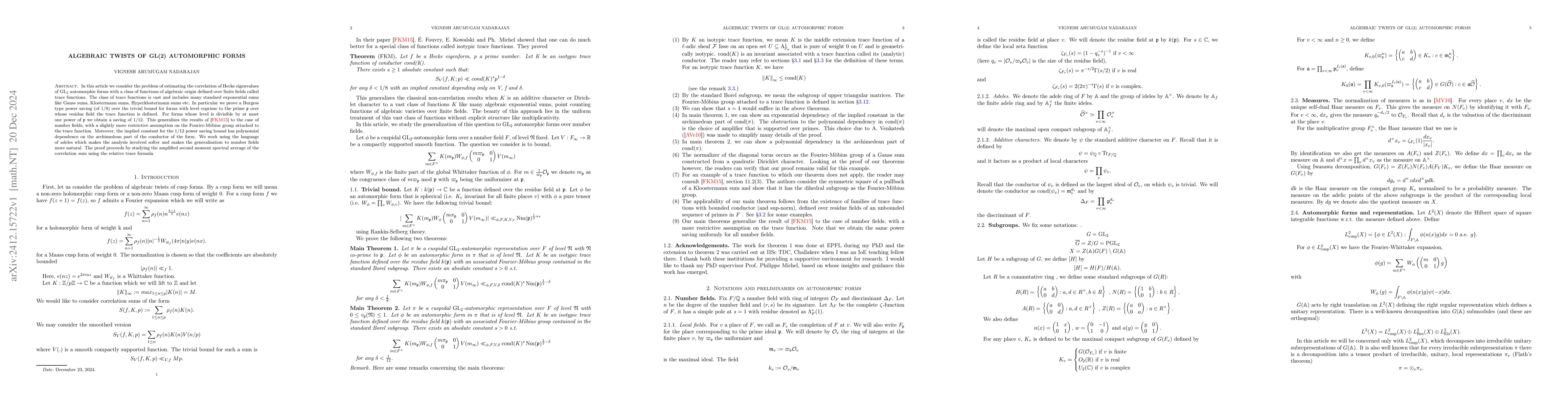 Thumbnail for Algebraic twists of GL(2) automorphic forms