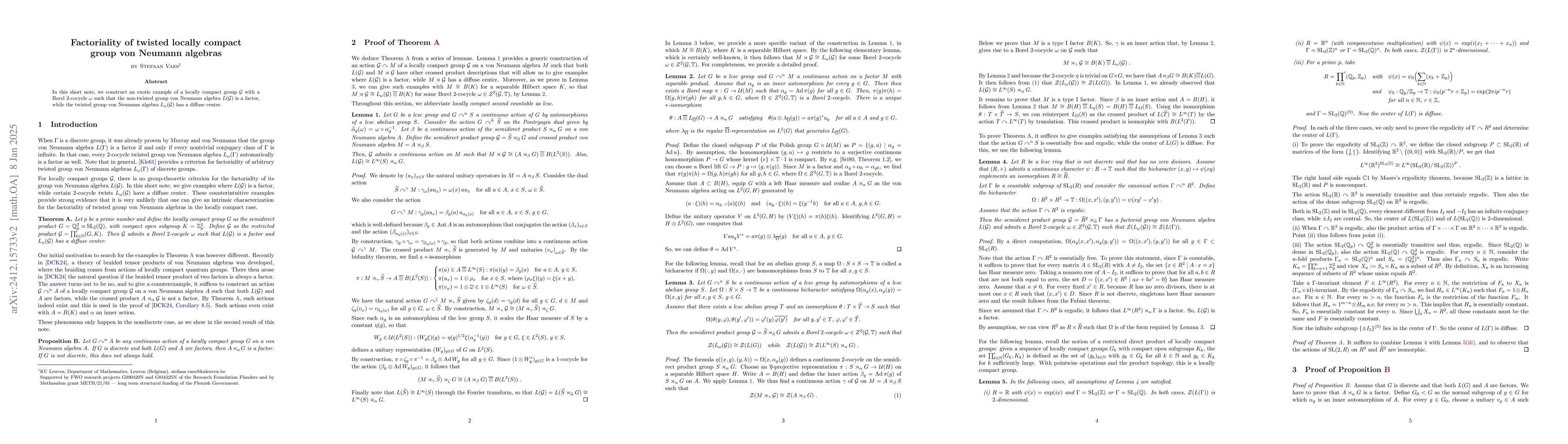 Thumbnail for Factoriality of twisted locally compact group von Neumann algebras