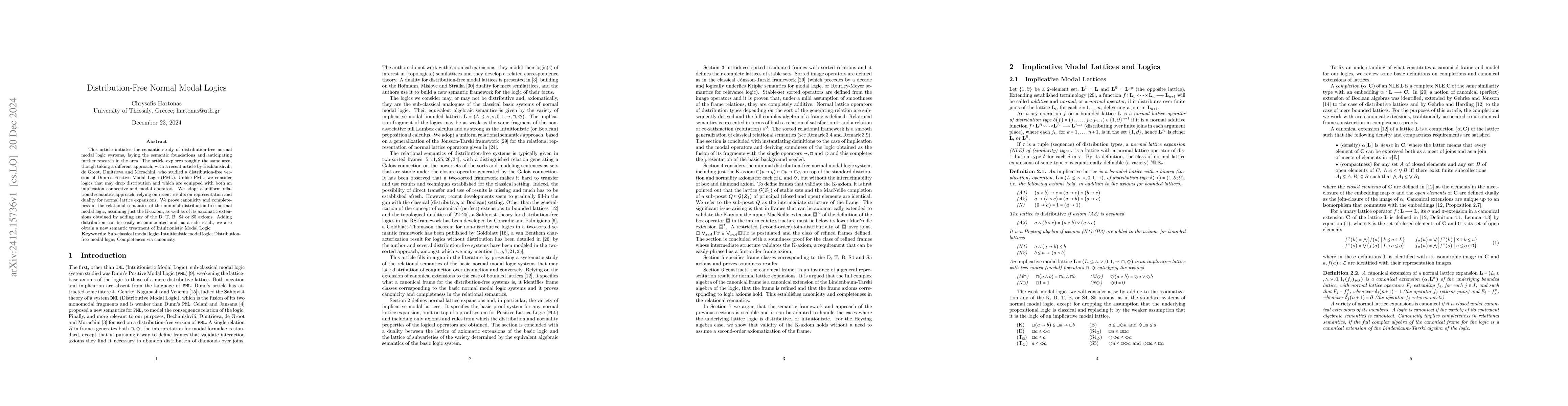 Thumbnail for Distribution-Free Normal Modal Logics