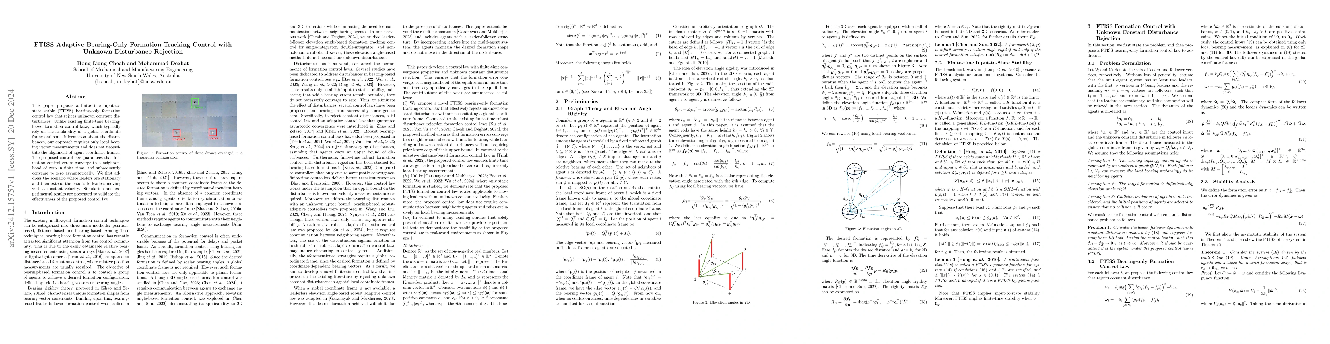 Thumbnail for FTISS Adaptive Bearing-Only Formation Tracking Control with Unknown
  Disturbance Rejection