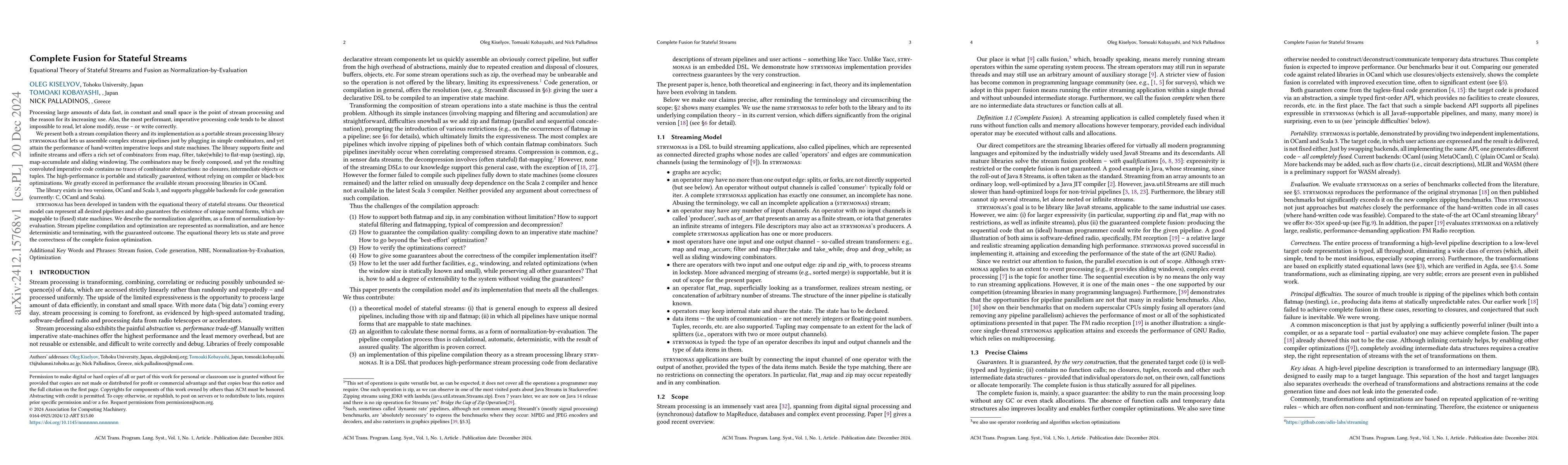 Thumbnail for Complete Fusion for Stateful Streams: Equational Theory of Stateful
  Streams and Fusion as Normalization-by-Evaluation
