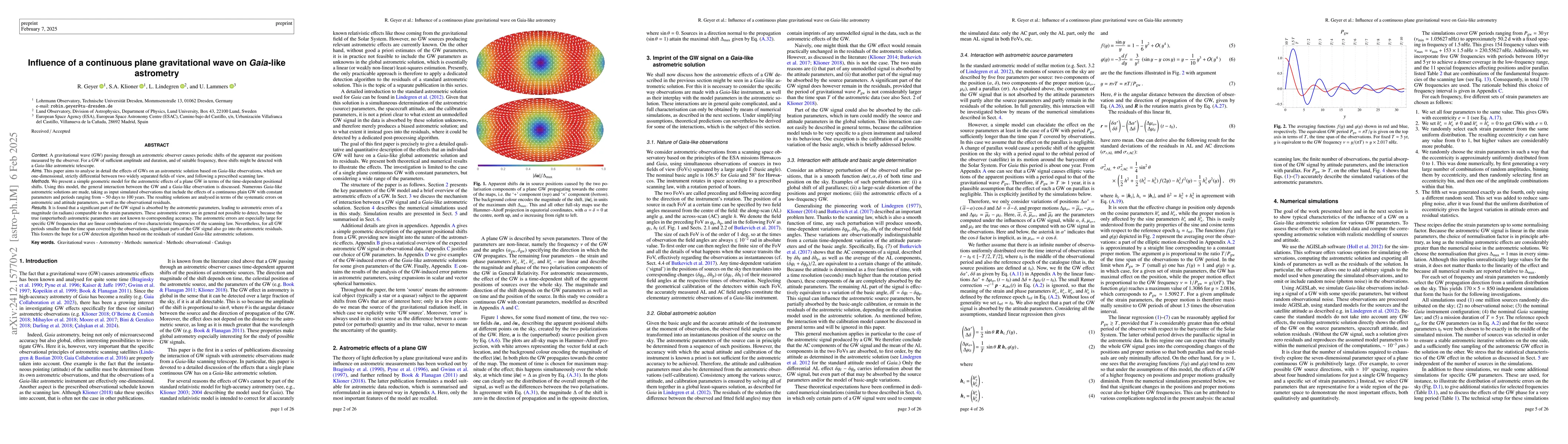 Thumbnail for Influence of a continuous plane gravitational wave on Gaia-like
  astrometry