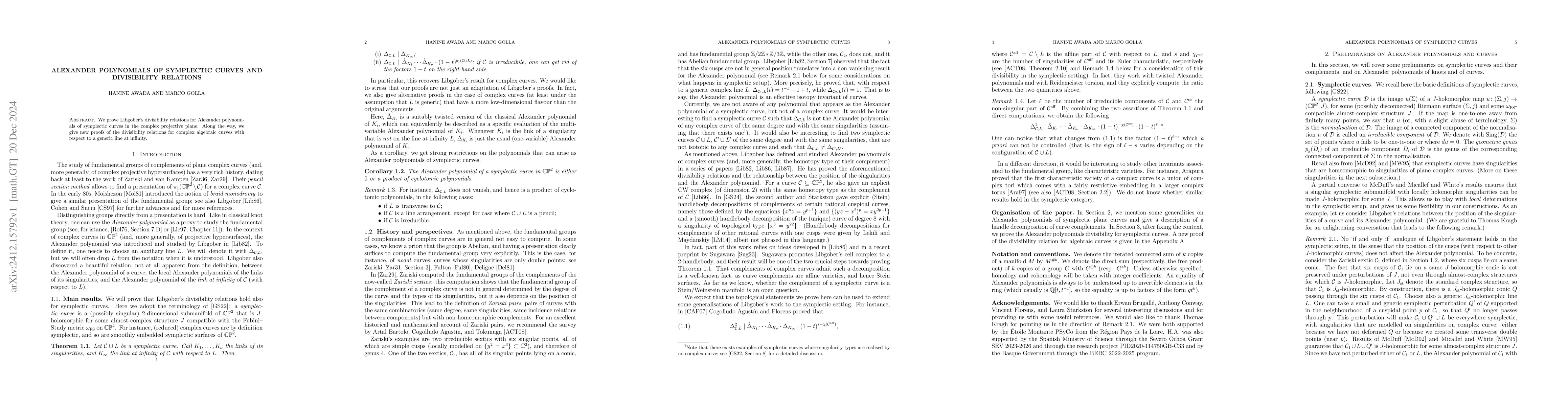 Thumbnail for Alexander polynomials of symplectic curves and divisibility relations