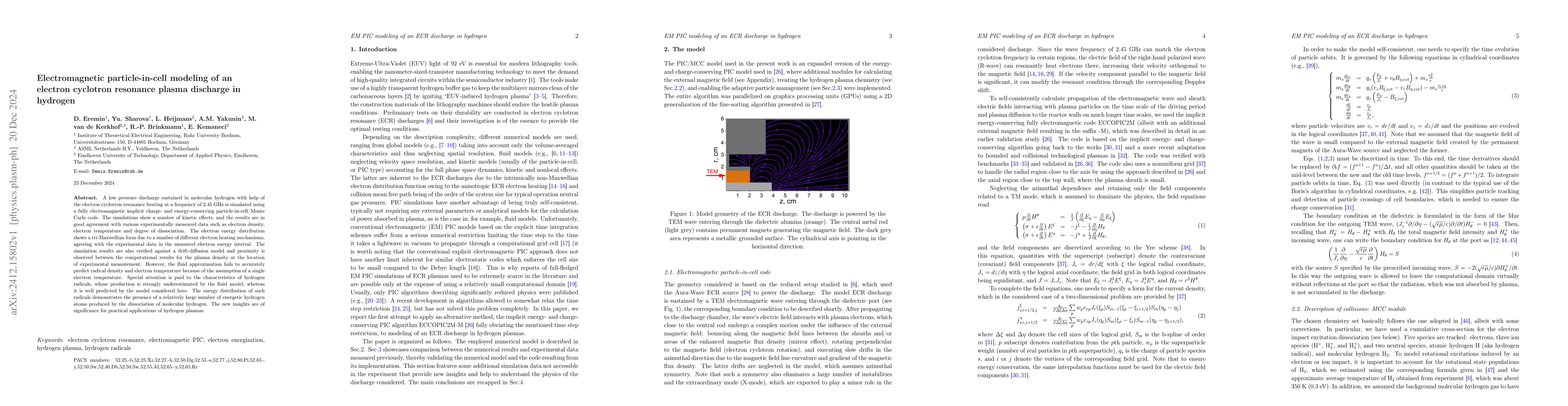 Thumbnail for Electromagnetic particle-in-cell modeling of an electron cyclotron
  resonance plasma discharge in hydrogen