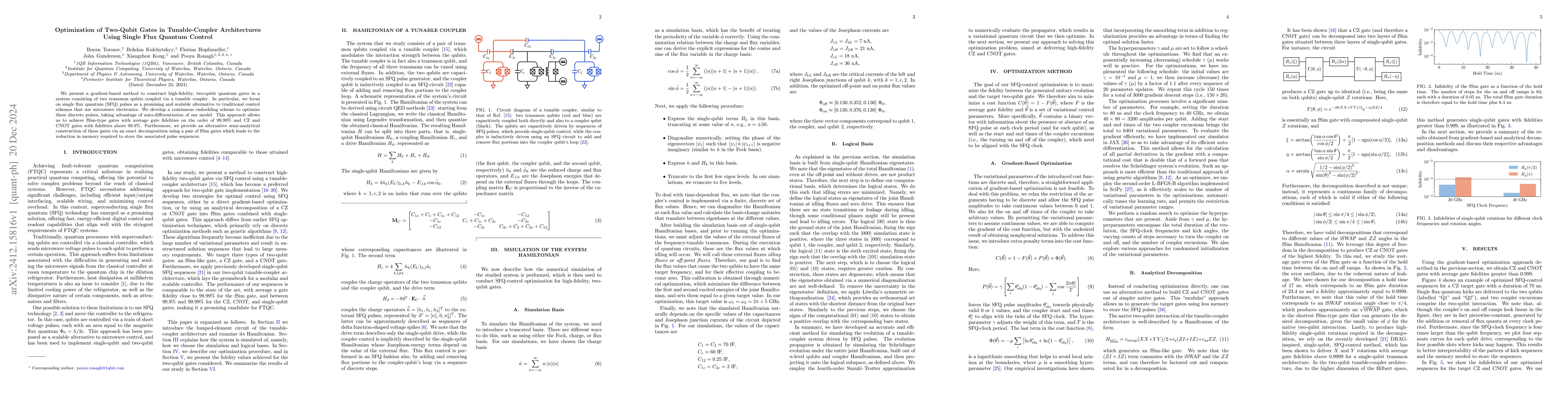 Thumbnail for Optimization of Two-Qubit Gates in Tunable-Coupler Architectures Using
  Single Flux Quantum Control