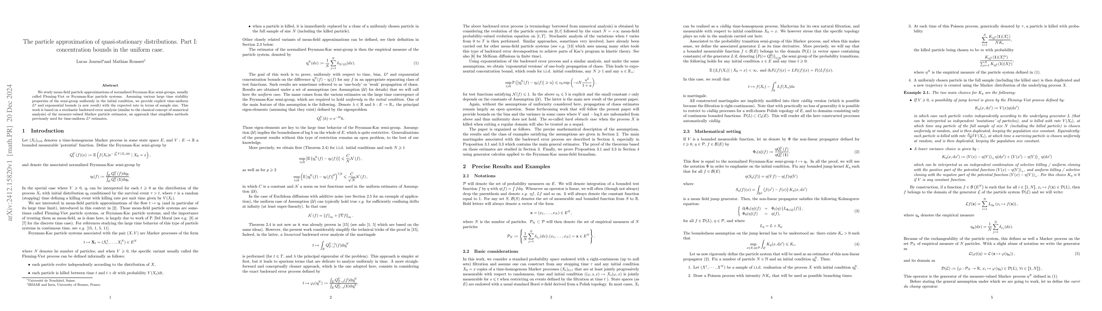 Thumbnail for The particle approximation of quasi-stationary distributions. Part~I:
  concentration bounds in the uniform case