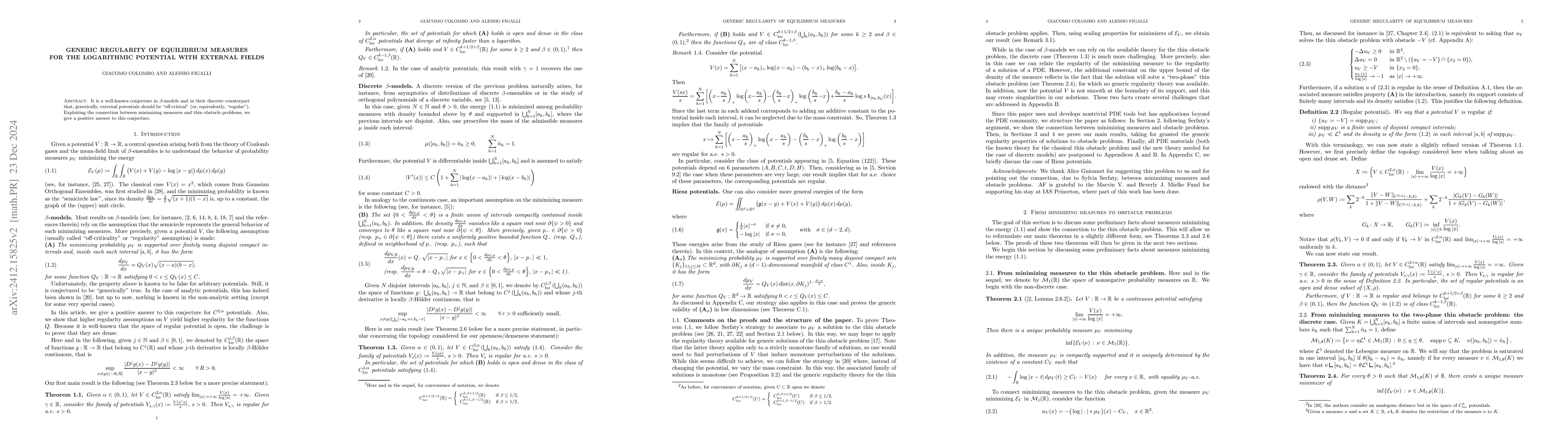 Thumbnail for Generic regularity of equilibrium measures for the logarithmic potential
  with external fields