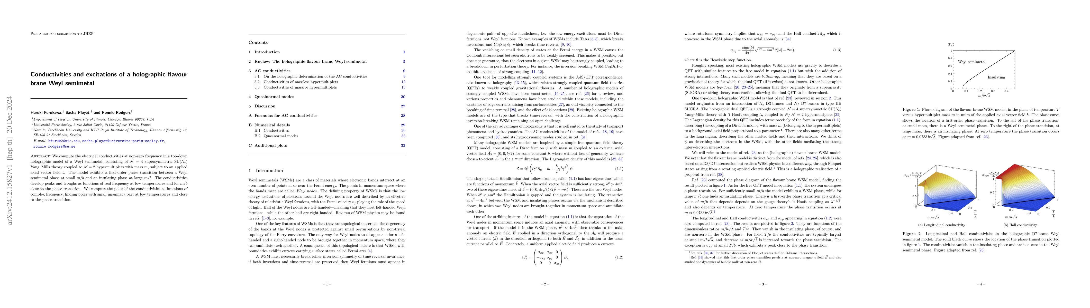 Thumbnail for Conductivities and excitations of a holographic flavour brane Weyl
  semimetal