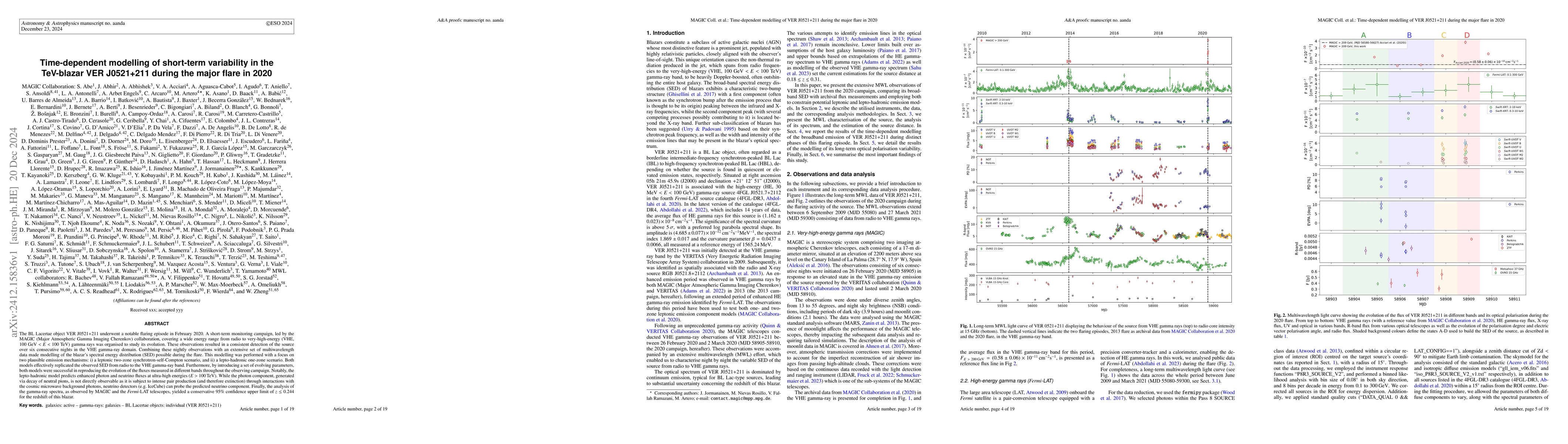 Thumbnail for Time-dependent modelling of short-term variability in the TeV-blazar VER
  J0521+211 during the major flare in 2020