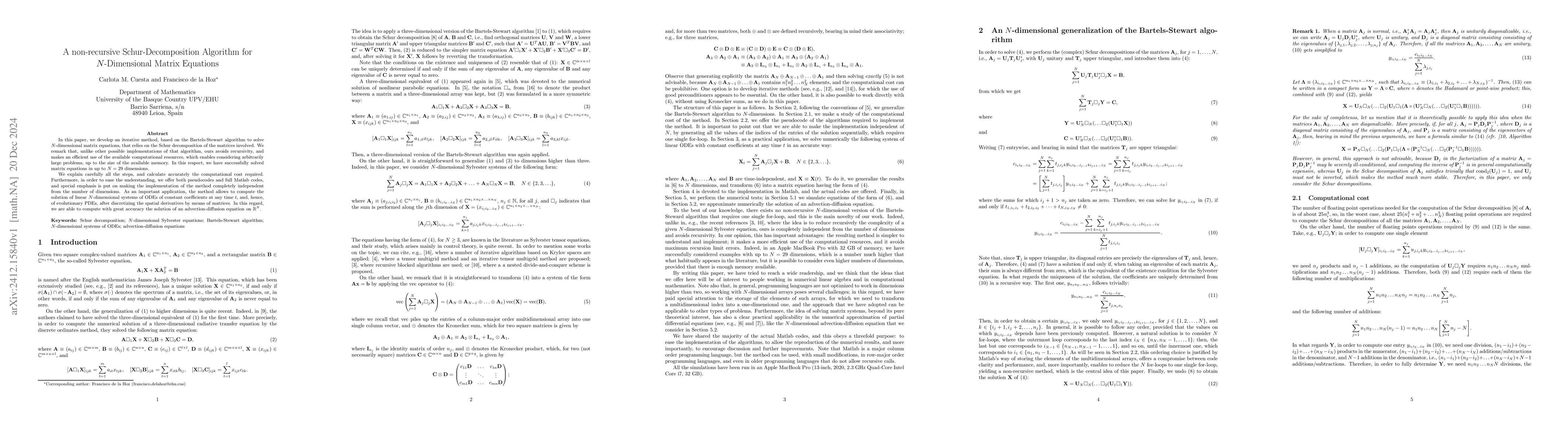 Thumbnail for A non-recursive Schur-Decomposition Algorithm for $N$-Dimensional Matrix
  Equations