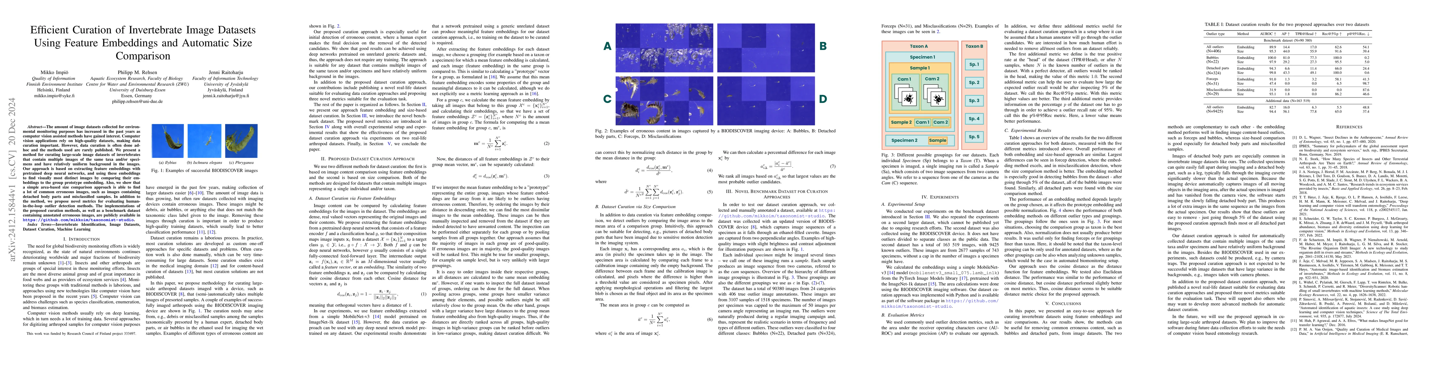 Thumbnail for Efficient Curation of Invertebrate Image Datasets Using Feature
  Embeddings and Automatic Size Comparison