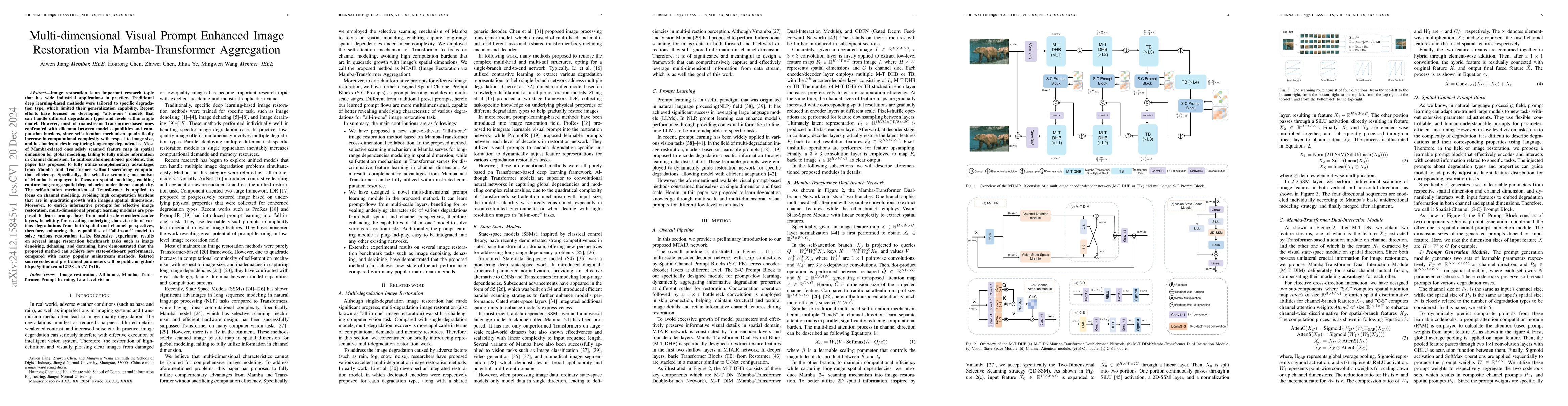 Thumbnail for Multi-dimensional Visual Prompt Enhanced Image Restoration via
  Mamba-Transformer Aggregation