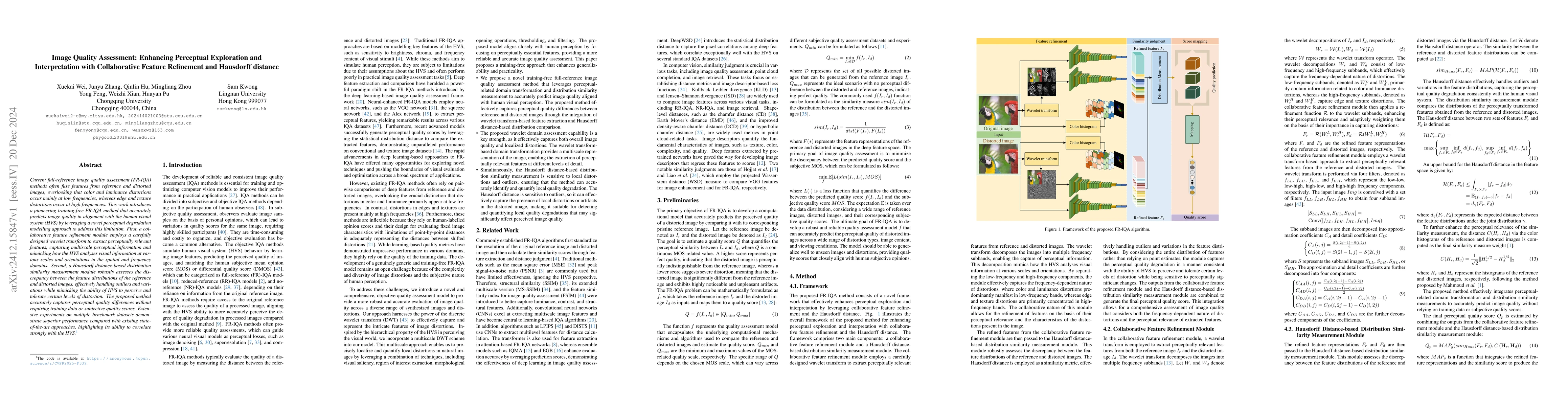 Thumbnail for Image Quality Assessment: Enhancing Perceptual Exploration and
  Interpretation with Collaborative Feature Refinement and Hausdorff distance