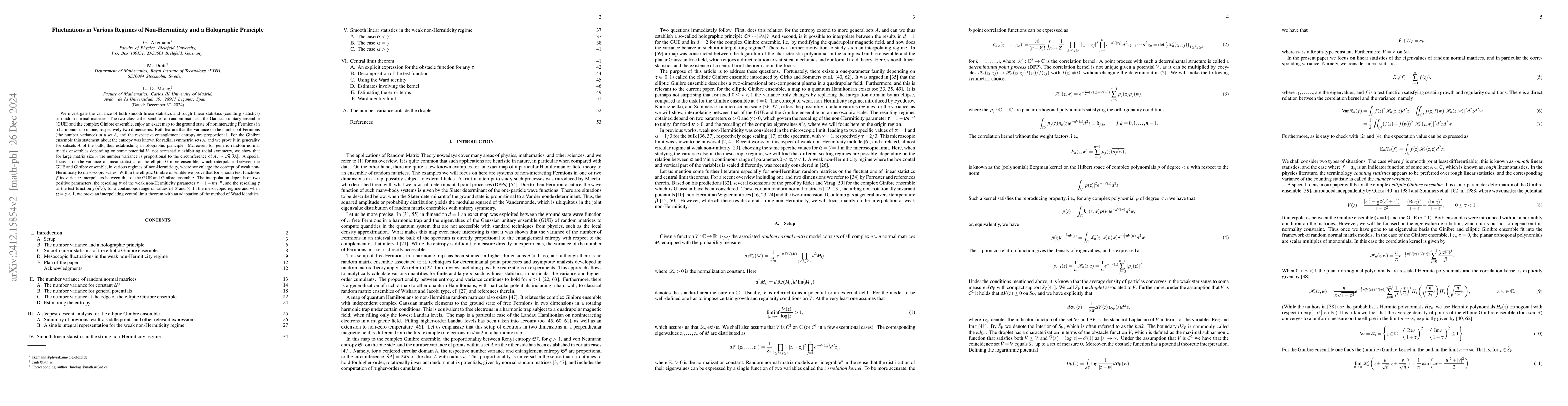 Thumbnail for Fluctuations in Various Regimes of Non-Hermiticity and a Holographic
  Principle