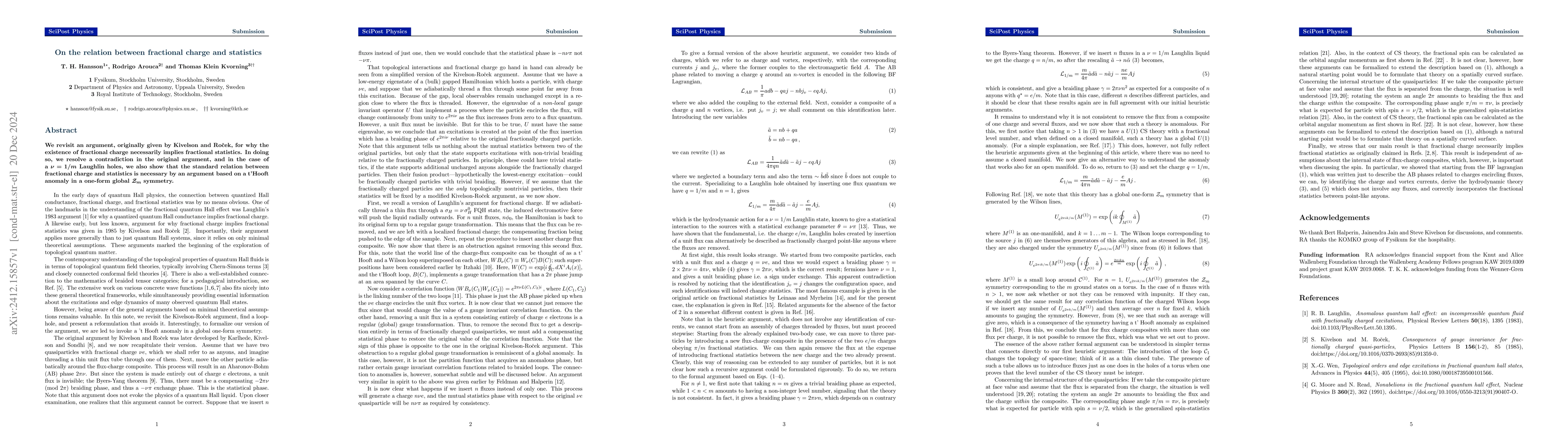 Thumbnail for On the relation between fractional charge and statistics