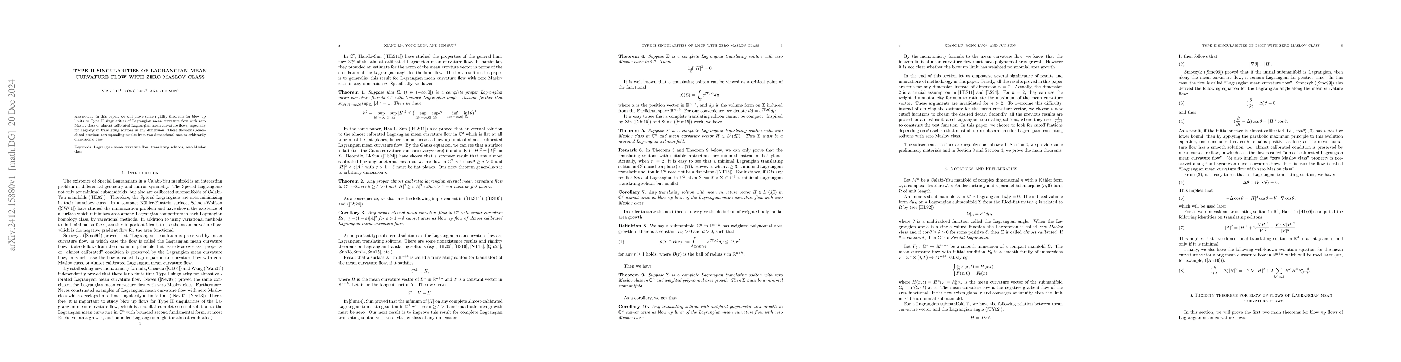Thumbnail for Type II Singularities of Lagrangian Mean Curvature Flow with Zero Maslov
  Class