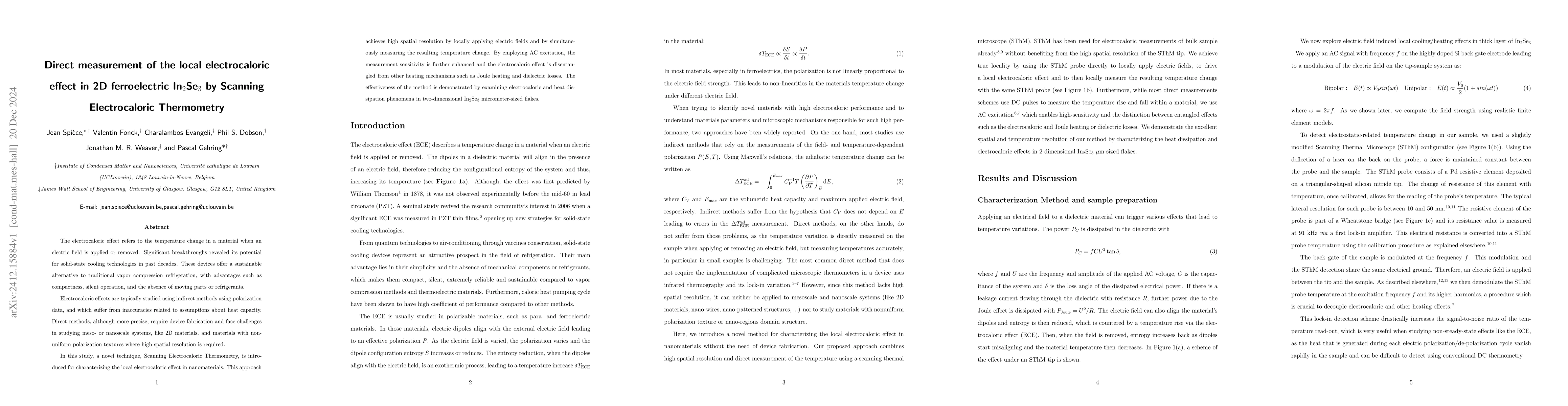 Thumbnail for Direct measurement of the local electrocaloric effect in 2D
  ferroelectric In${}_2$Se${}_3$ by Scanning Electrocaloric Thermometry