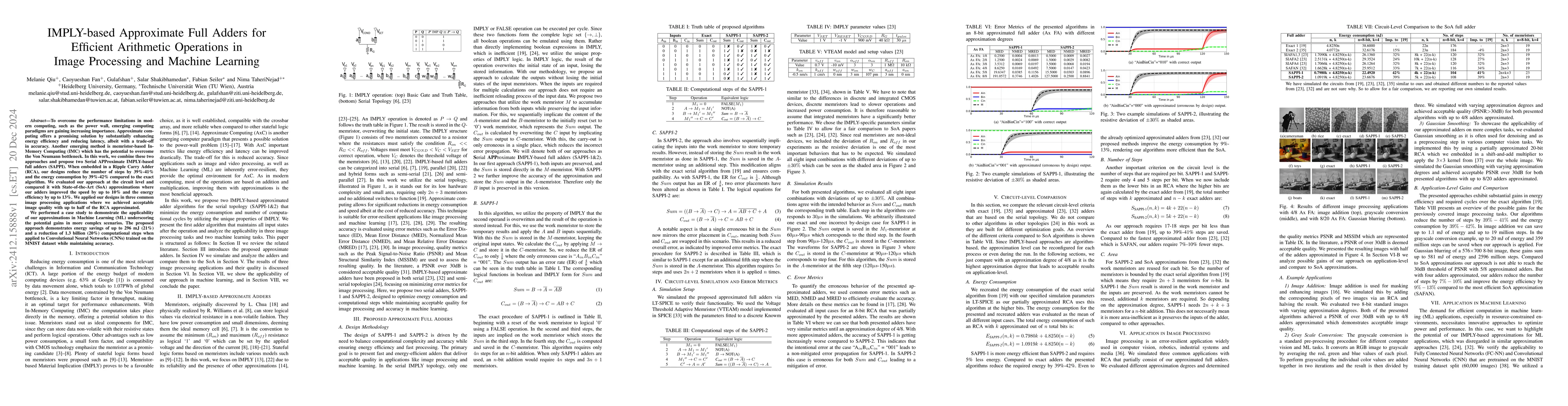 Thumbnail for IMPLY-based Approximate Full Adders for Efficient Arithmetic Operations
  in Image Processing and Machine Learning