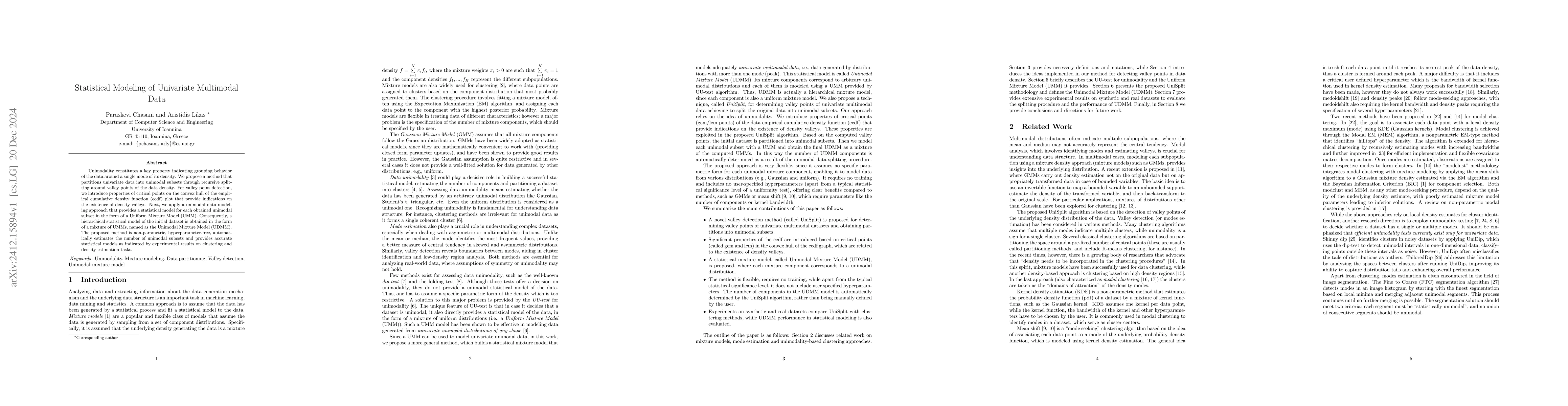 Thumbnail for Statistical Modeling of Univariate Multimodal Data