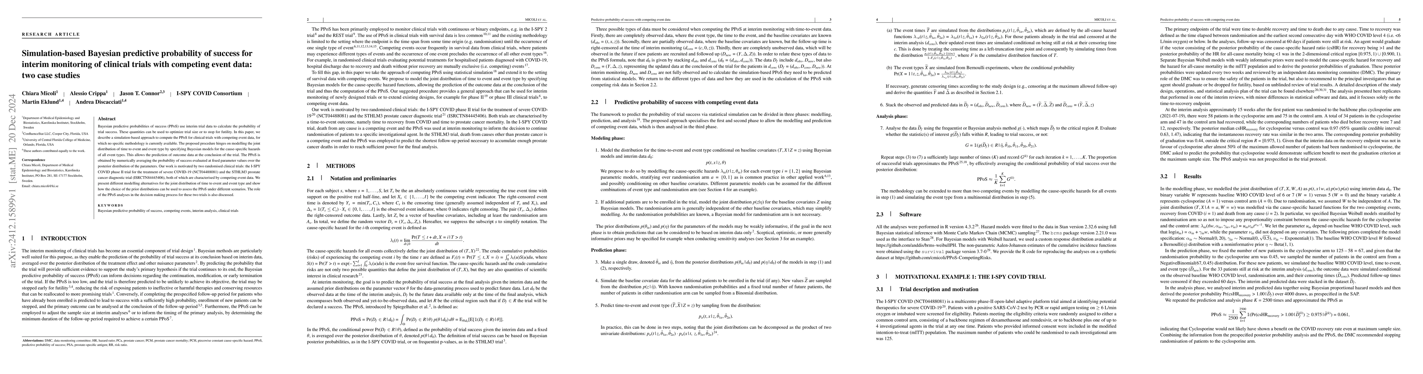 Thumbnail for Simulation-based Bayesian predictive probability of success for interim
  monitoring of clinical trials with competing event data: two case studies