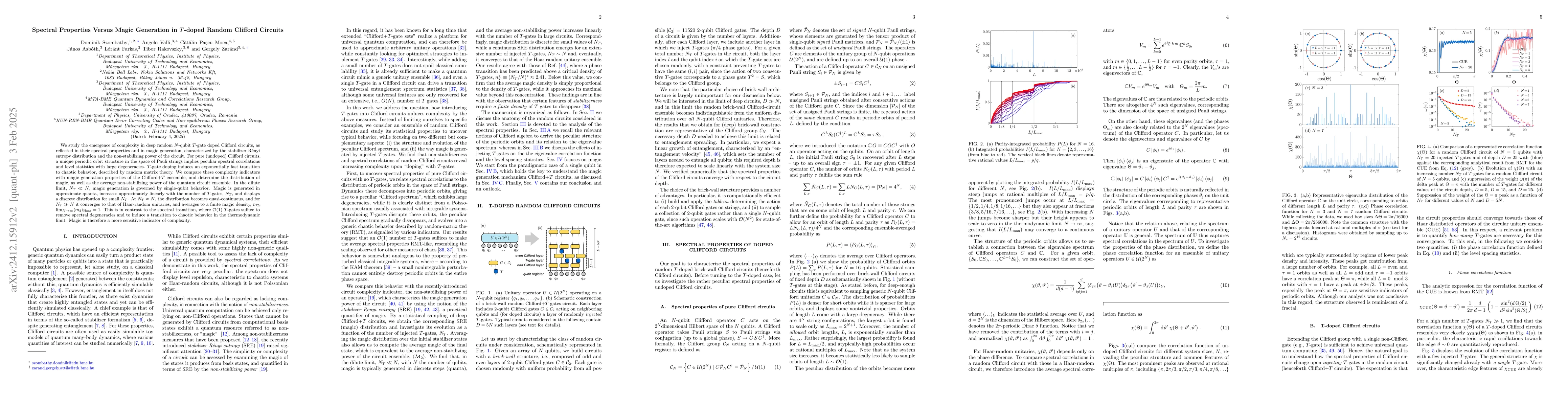 Thumbnail for Spectral Properties and Magic Generation in $T$-doped Random Clifford
  Circuits