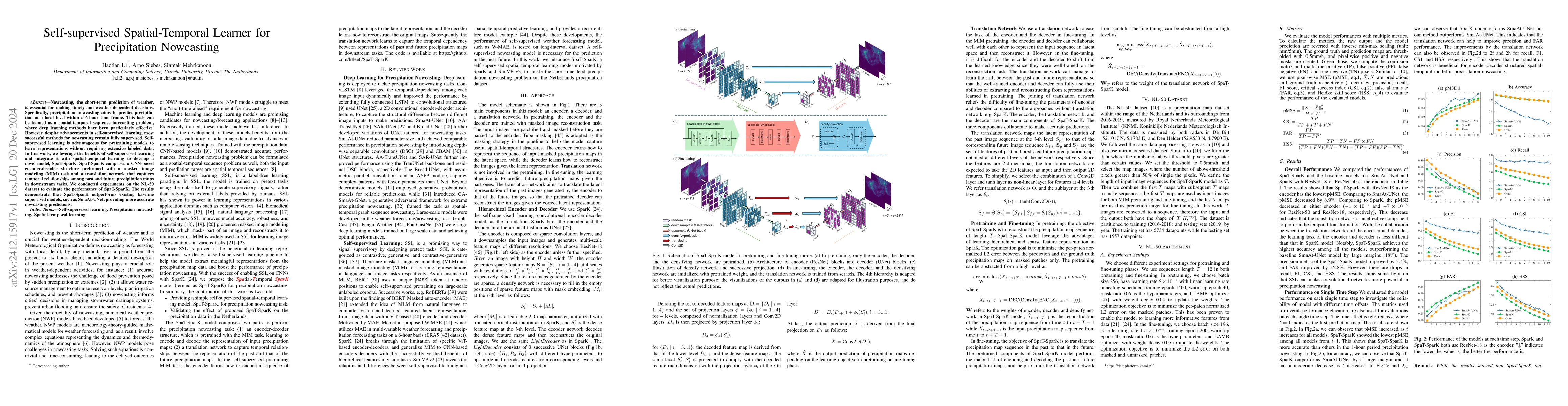 Thumbnail for Self-supervised Spatial-Temporal Learner for Precipitation Nowcasting