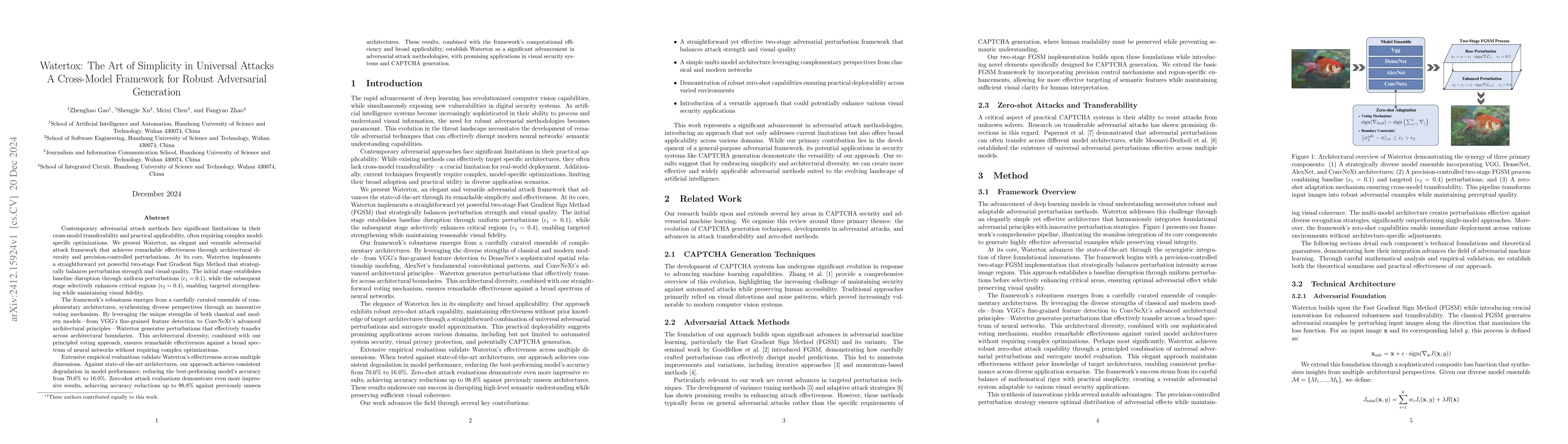 Thumbnail for Watertox: The Art of Simplicity in Universal Attacks A Cross-Model
  Framework for Robust Adversarial Generation