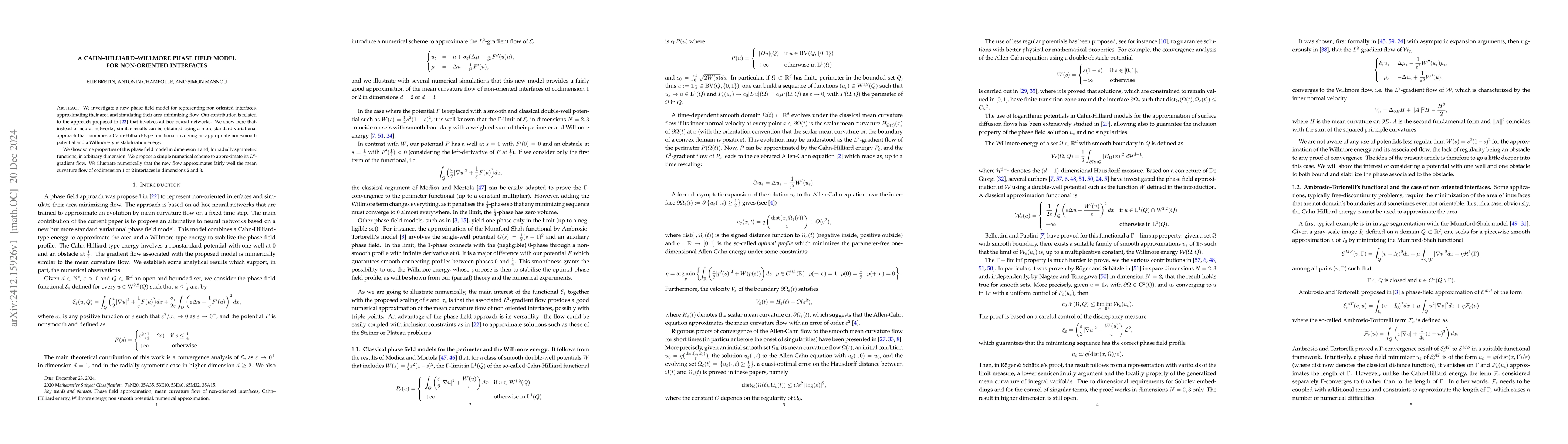 Thumbnail for A Cahn--Hilliard--Willmore phase field model for non-oriented interfaces