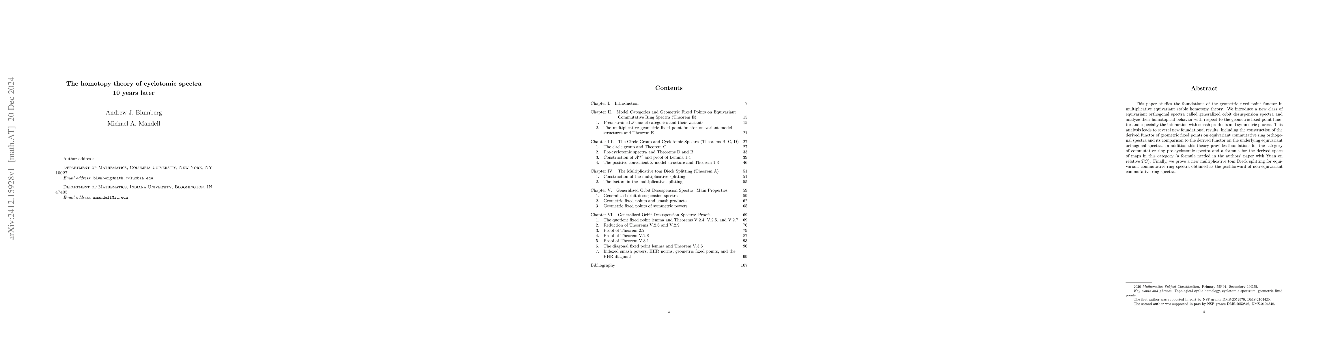 Thumbnail for The homotopy theory of cyclotomic spectra, 10 years later