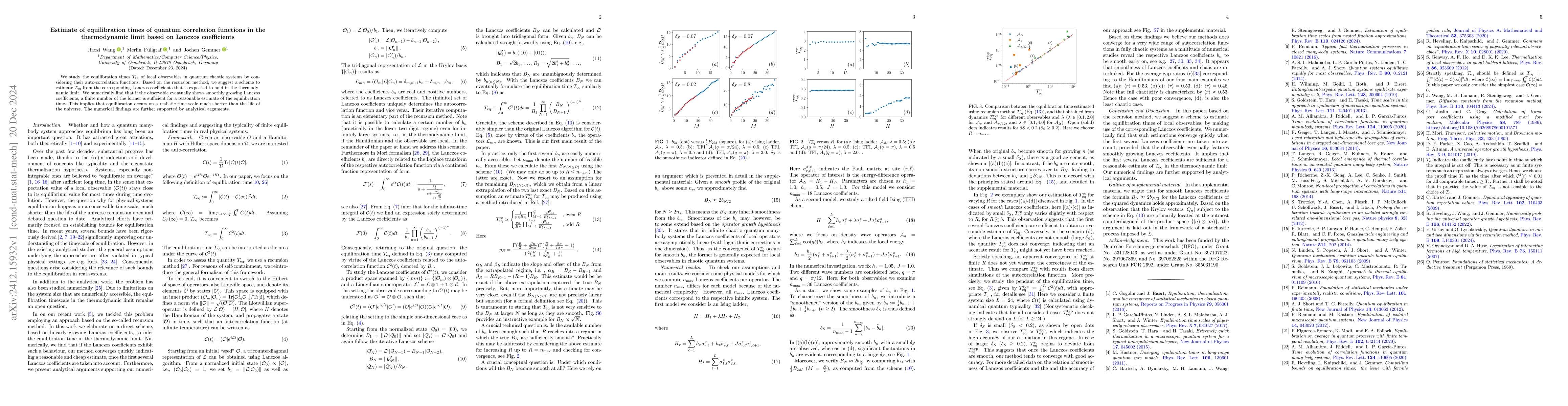 Thumbnail for Estimate of equilibration times of quantum correlation functions in the
  thermodynamic limit based on Lanczos coefficients
