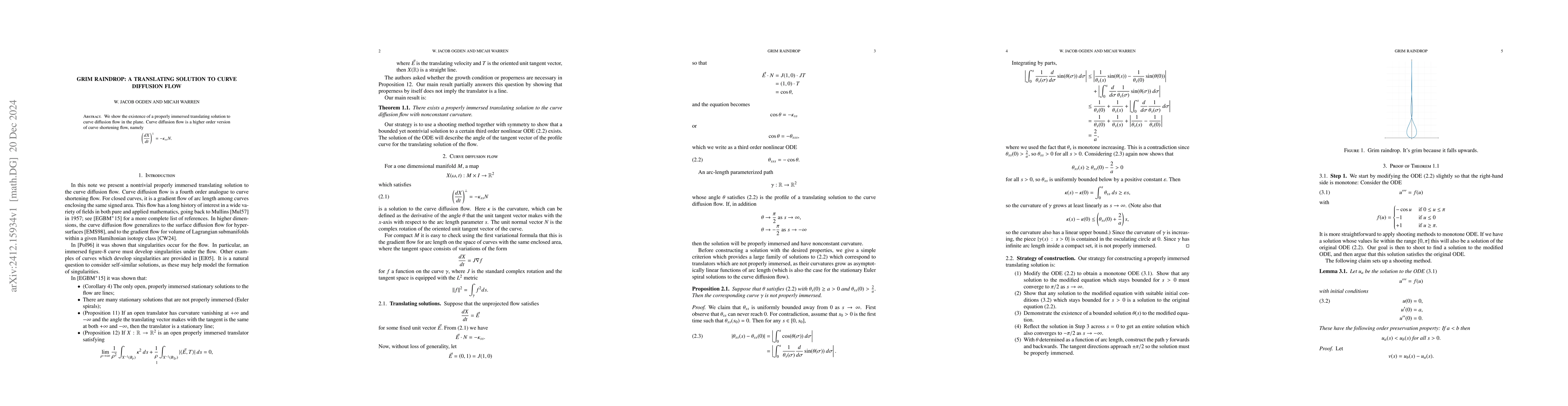 Thumbnail for Grim Raindrop: A Translating Solution to Curve Diffusion Flow