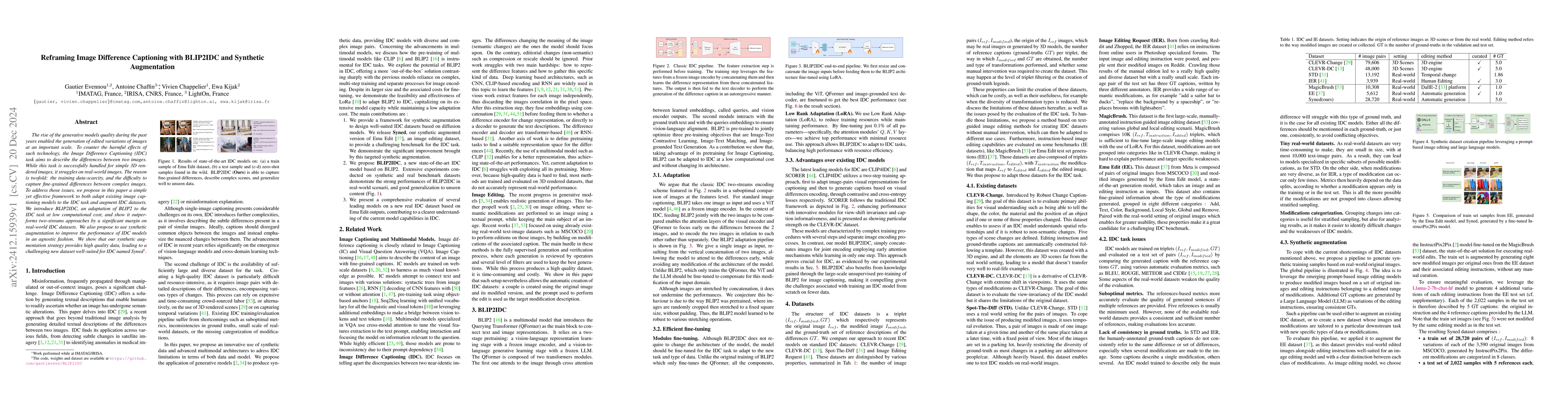 Thumbnail for Reframing Image Difference Captioning with BLIP2IDC and Synthetic
  Augmentation