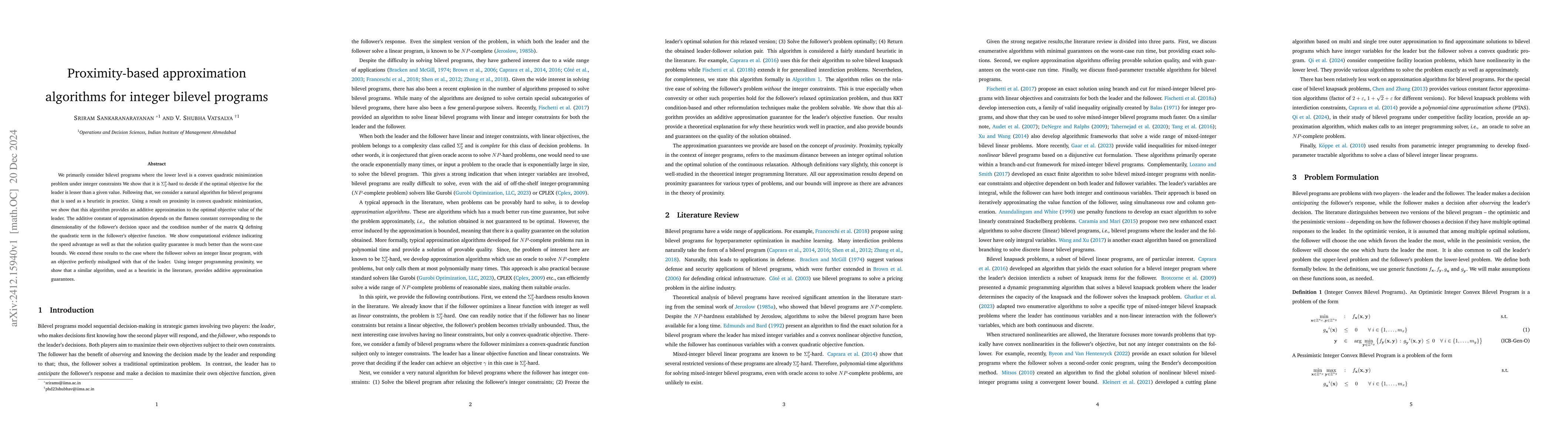 Thumbnail for Proximity-based approximation algorithms for integer bilevel programs