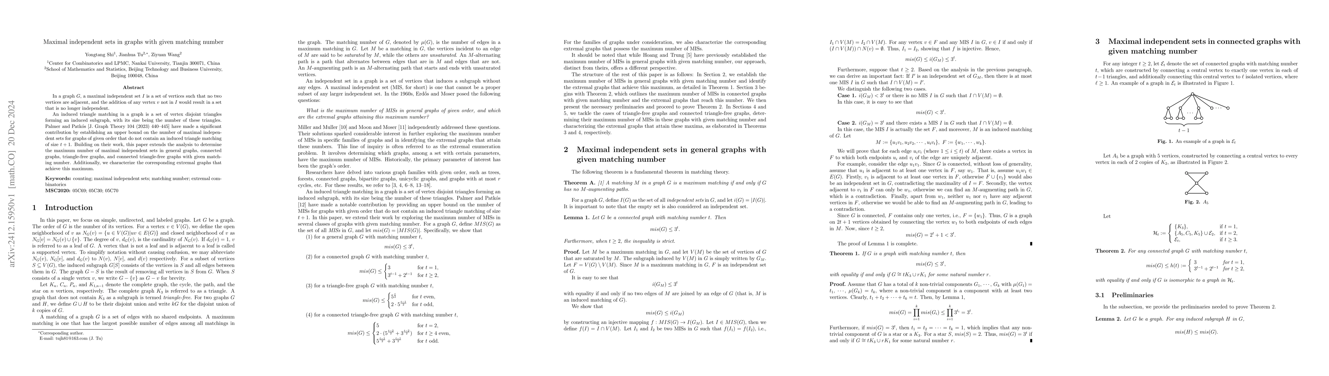 Thumbnail for Maximal independent sets in graphs with given matching number