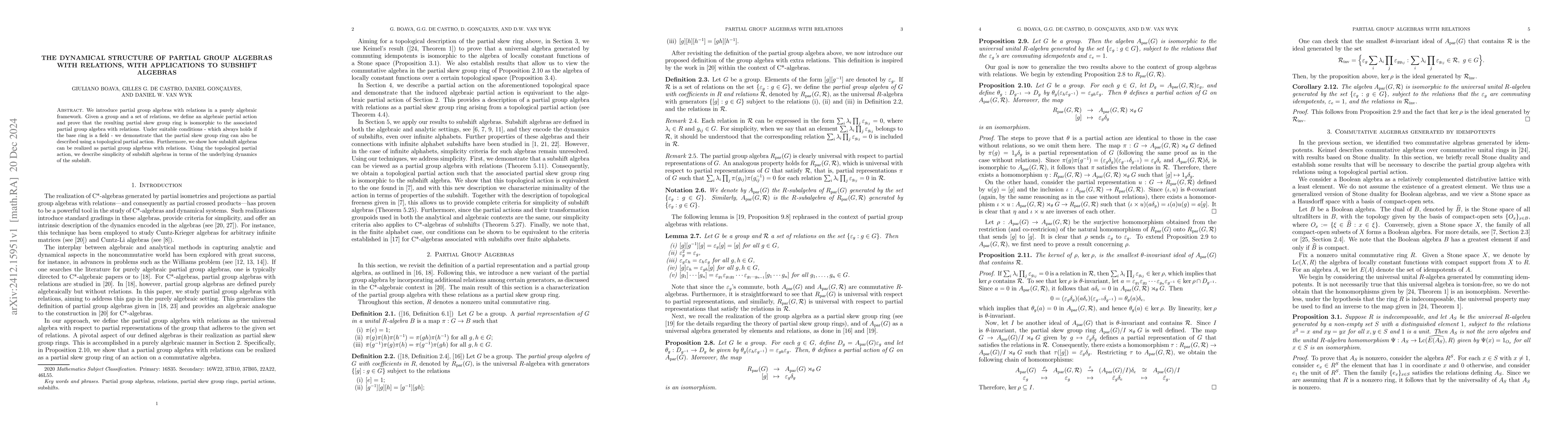 Thumbnail for The dynamical structure of partial group algebras with relations, with
  applications to subshift algebras