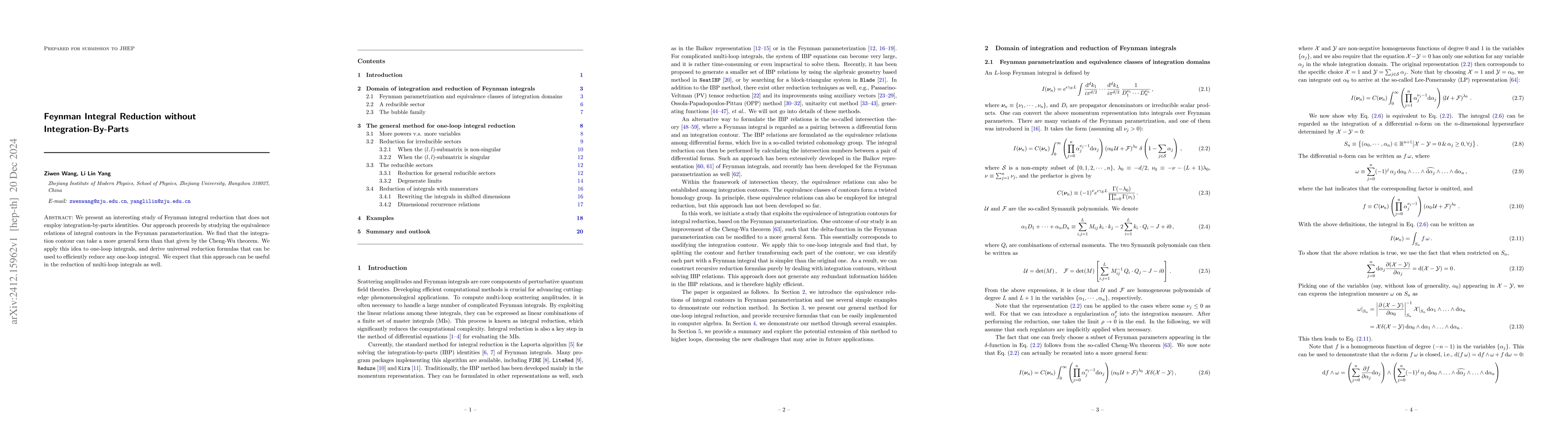 Thumbnail for Feynman Integral Reduction without Integration-By-Parts