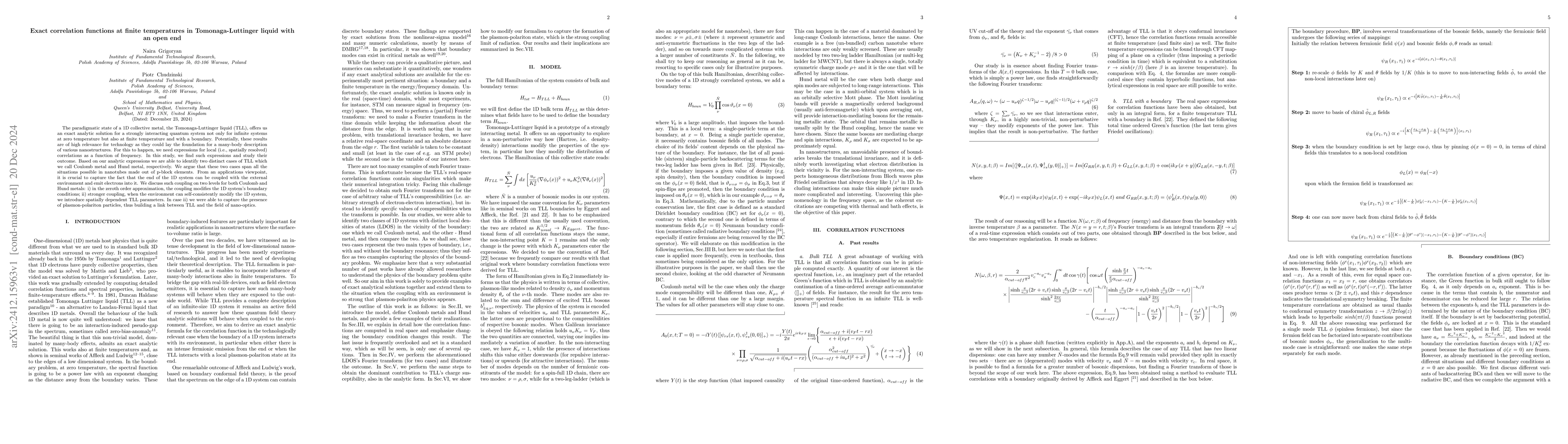 Thumbnail for Exact correlation functions at finite temperatures in Tomonaga-Luttinger
  liquid with an open end