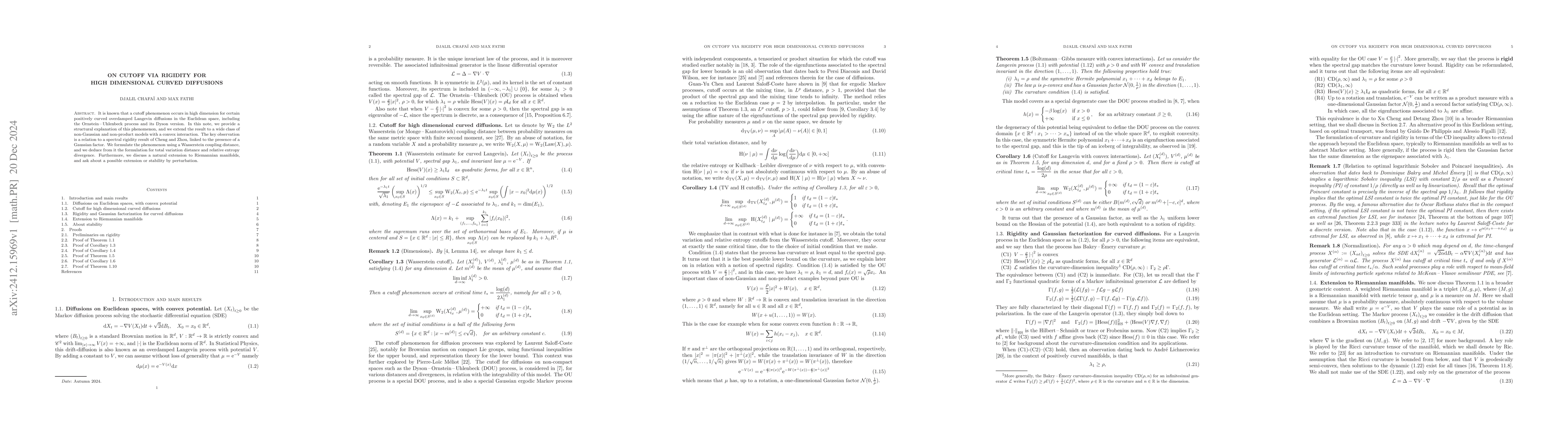 Thumbnail for On cutoff via rigidity for high dimensional curved diffusions