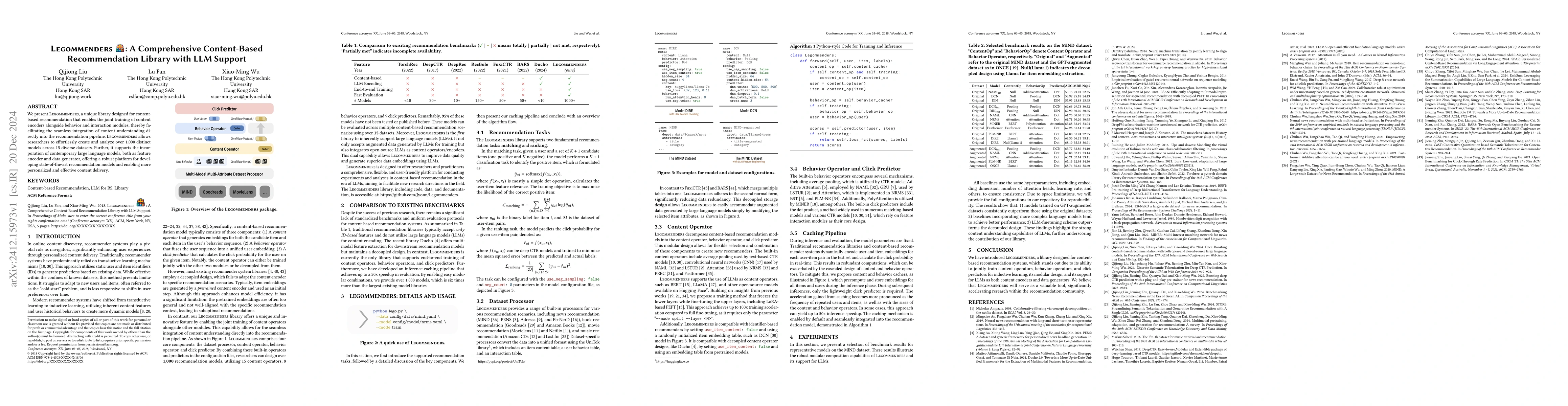 Thumbnail for Legommenders: A Comprehensive Content-Based Recommendation Library with
  LLM Support