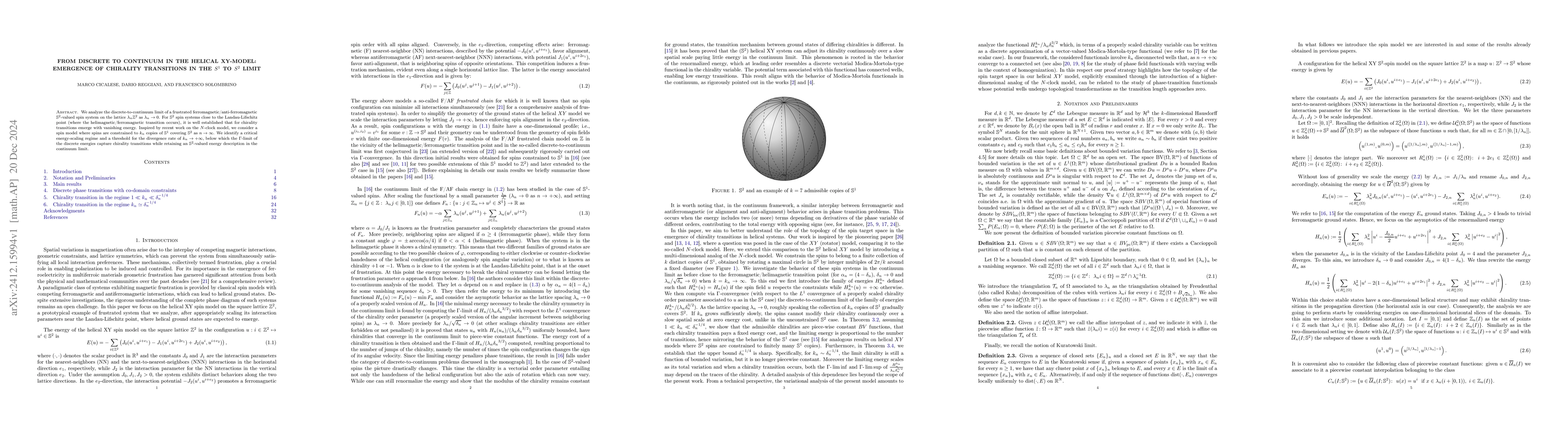Thumbnail for From discrete to continuum in the helical XY-model: emergence of
  chirality transitions in the $S^1$ to $S^2$ limit