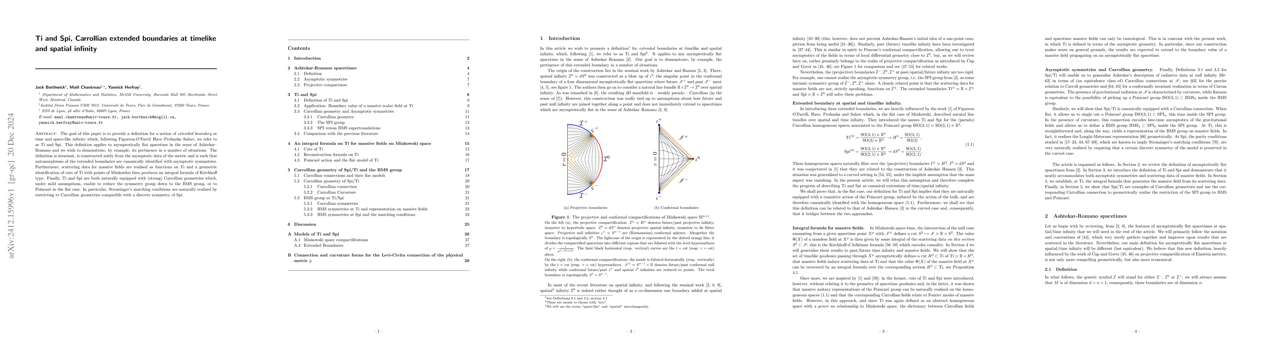 Thumbnail for Ti and Spi, Carrollian extended boundaries at timelike and spatial
  infinity