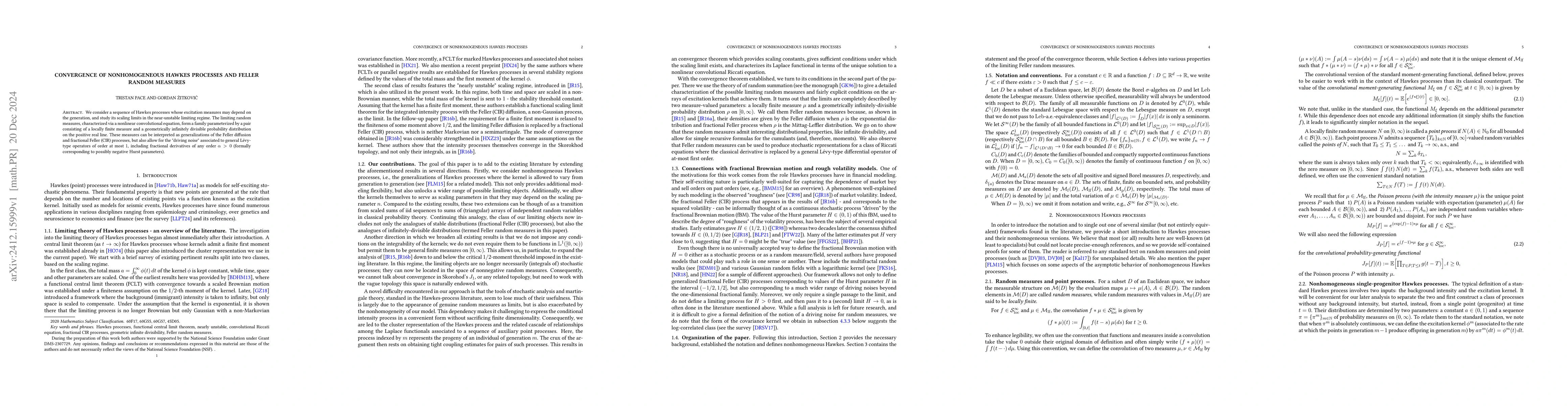 Thumbnail for Convergence of nonhomogeneous Hawkes processes and Feller random
  measures