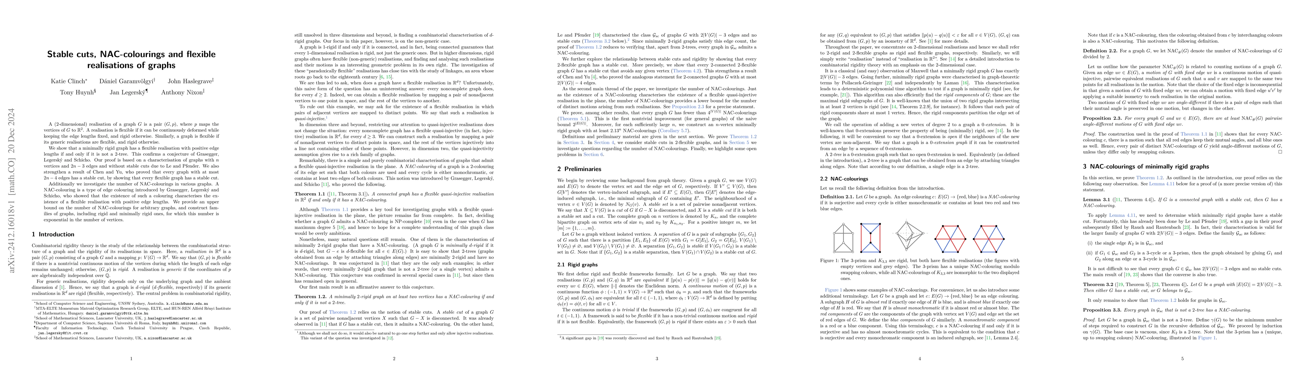 Thumbnail for Stable cuts, NAC-colourings and flexible realisations of graphs