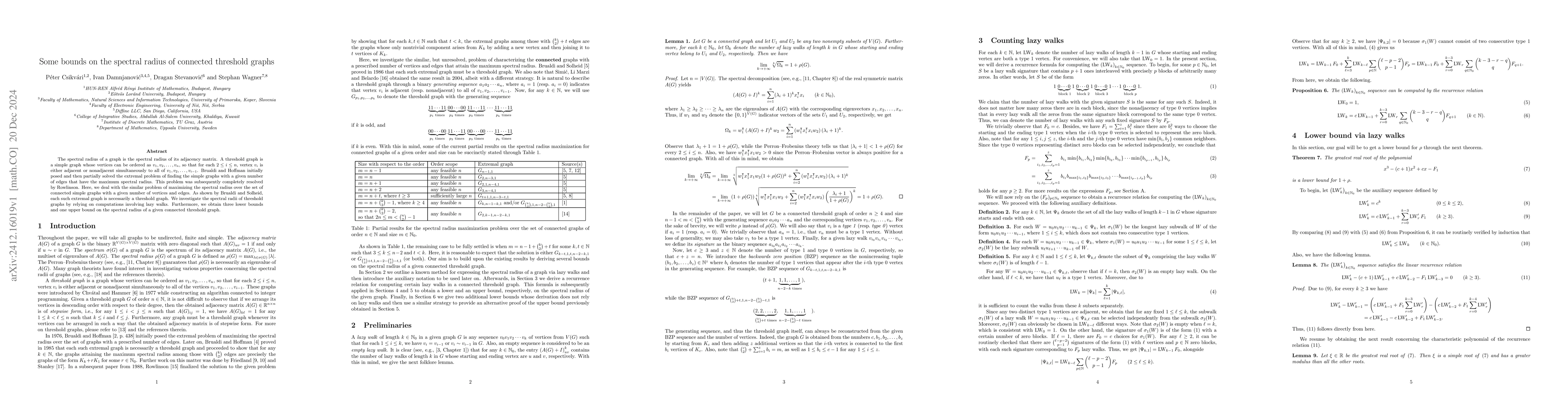Thumbnail for Some bounds on the spectral radius of connected threshold graphs